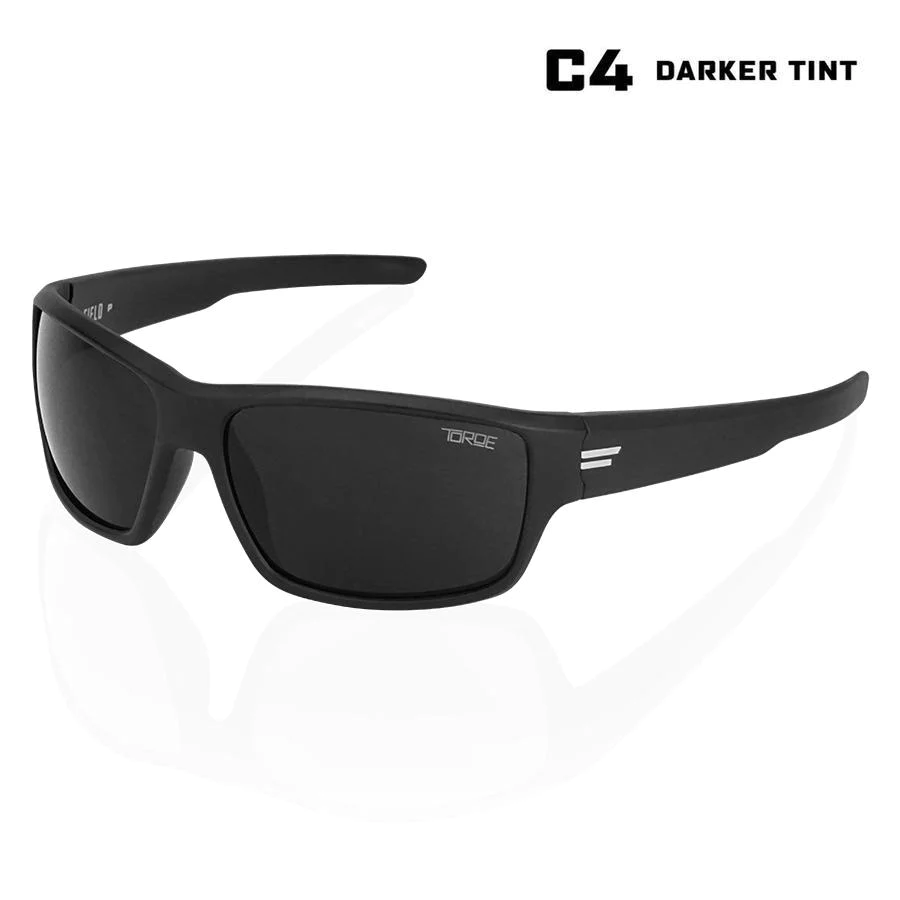 TOROE Eyewear Super Dark Polarized Black Sunglasses Casual Blacked Out Category 4 Tinted Lenses (FIELD | Black Emblem | C4) 並行輸入品
